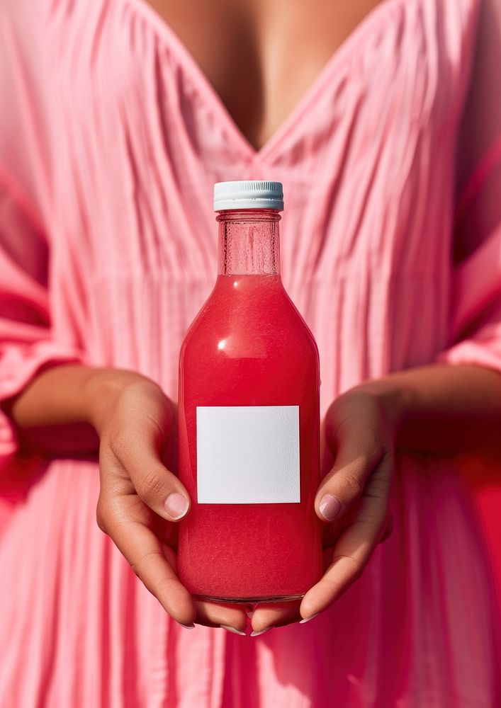 Woman holding a bottle of watermelon juice drink fruit adult.
