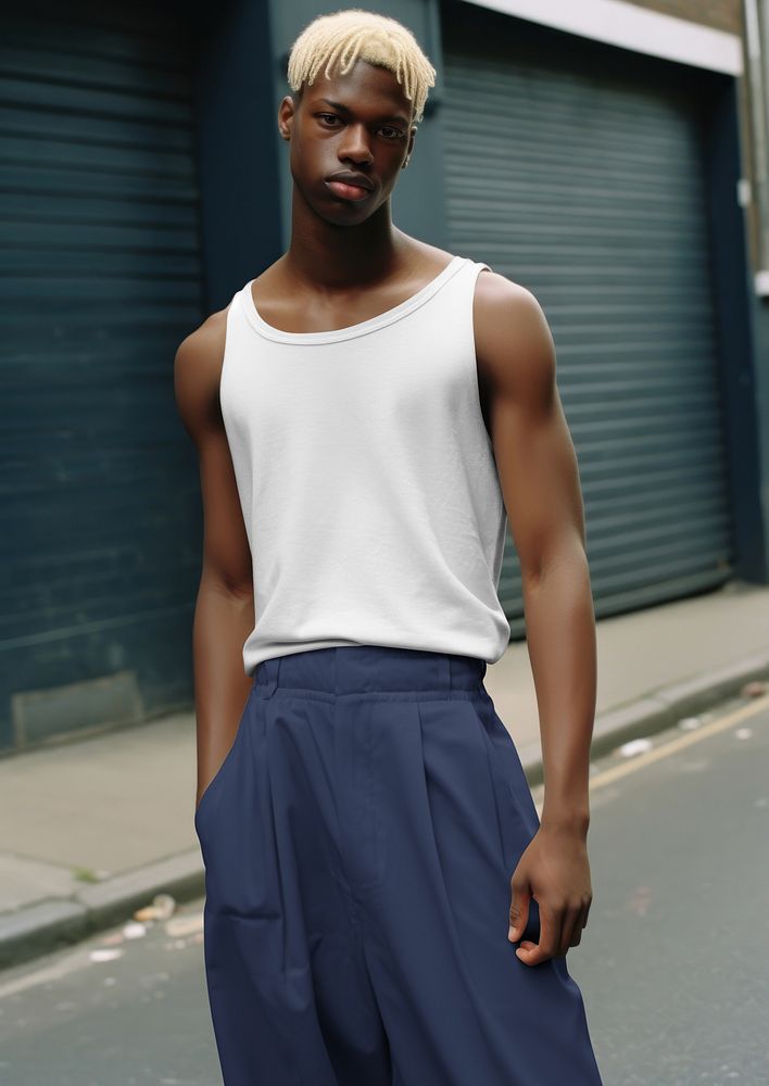 Blonde black man in street fashion