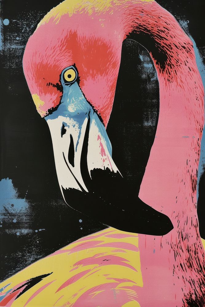 Silkscreen of a flamingo art animal nature.