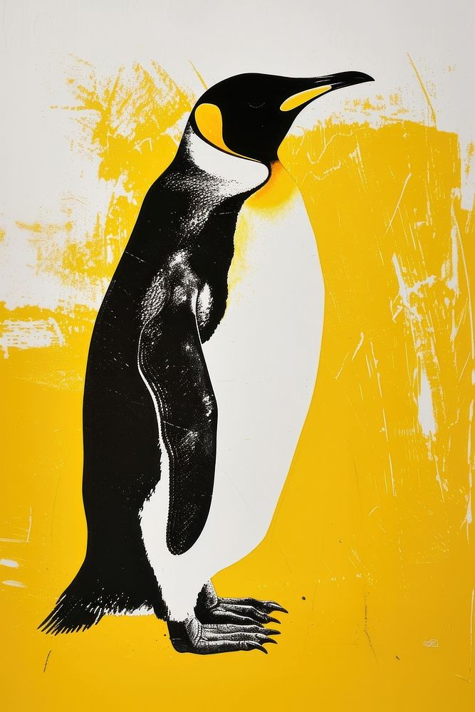 Silkscreen of a penguin animal yellow nature.