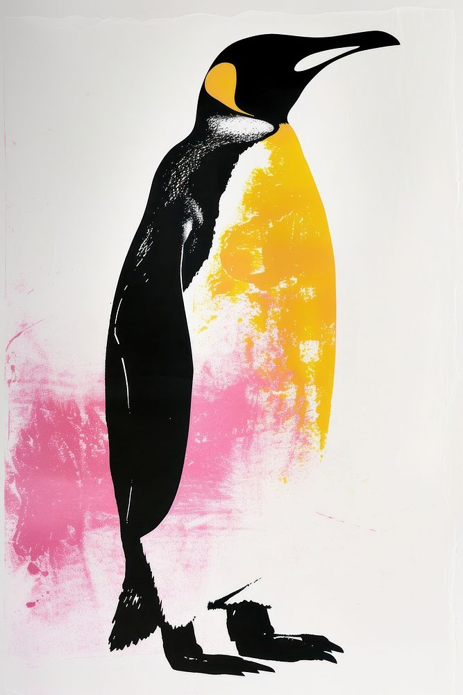 Silkscreen of a penguin animal yellow nature.