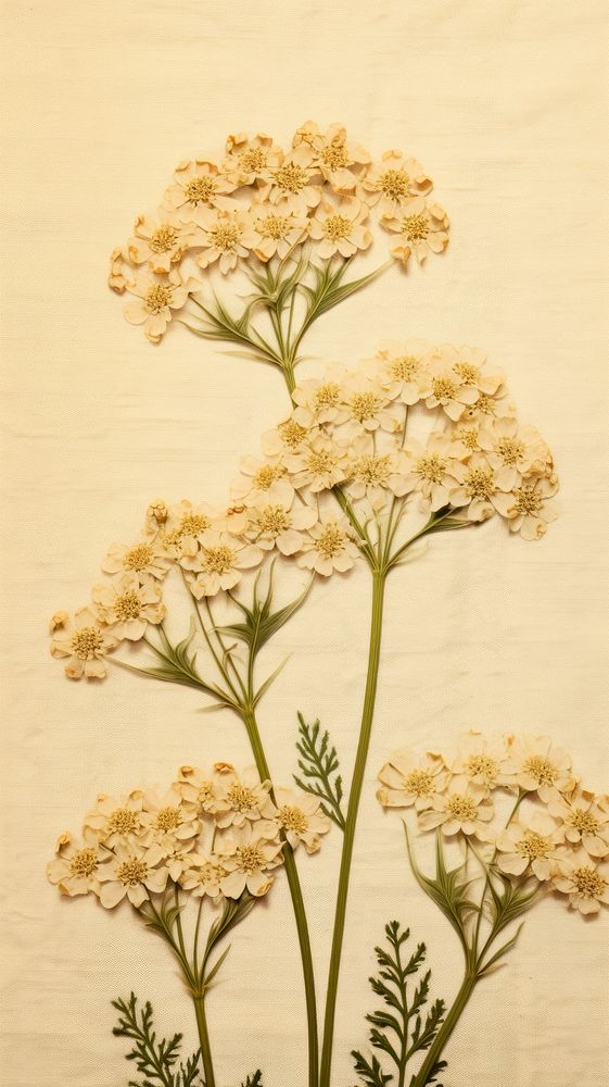 Pressed yarrow flower herbs pattern.