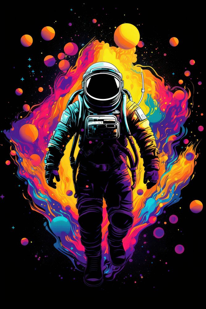 Astronaut in a space graphics purple night.