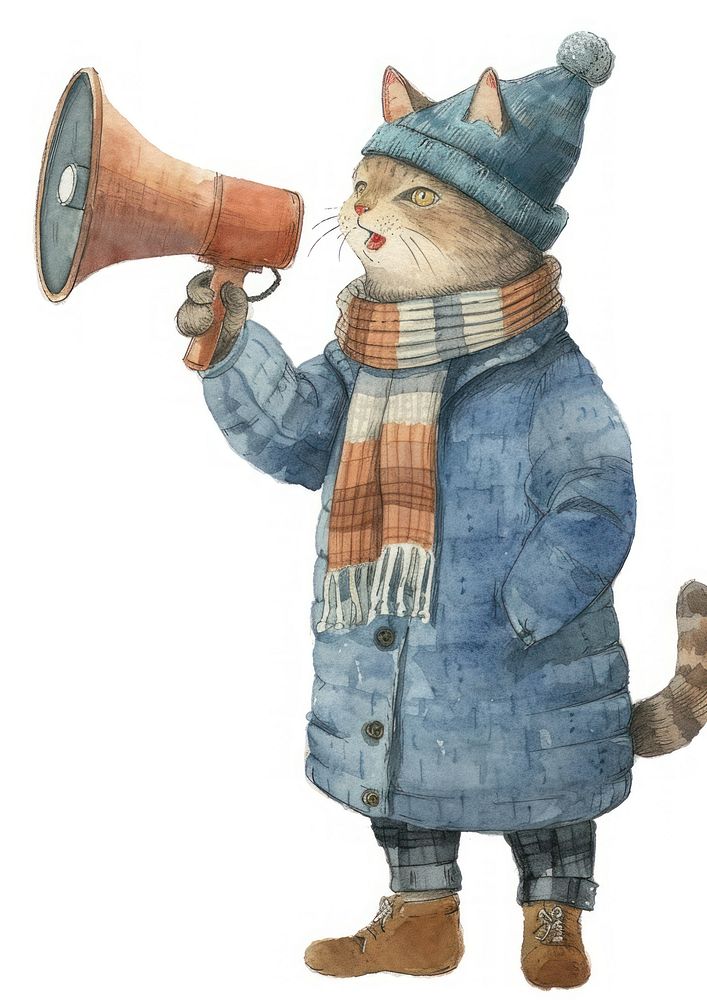 Cat with megaphone watercolor clothing electronics carnivora.