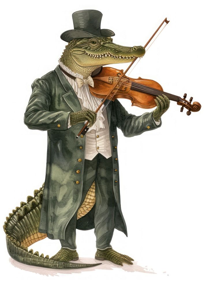 Crocodile playing violin watercolor adult performance headwear.