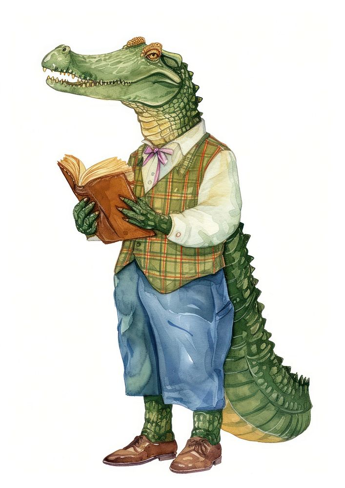 Crocodile teacher watercolor holding animal adult.