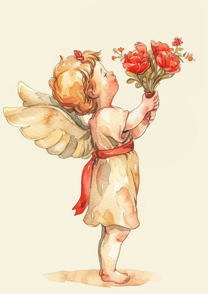 Cupid watercolor art flower representation.