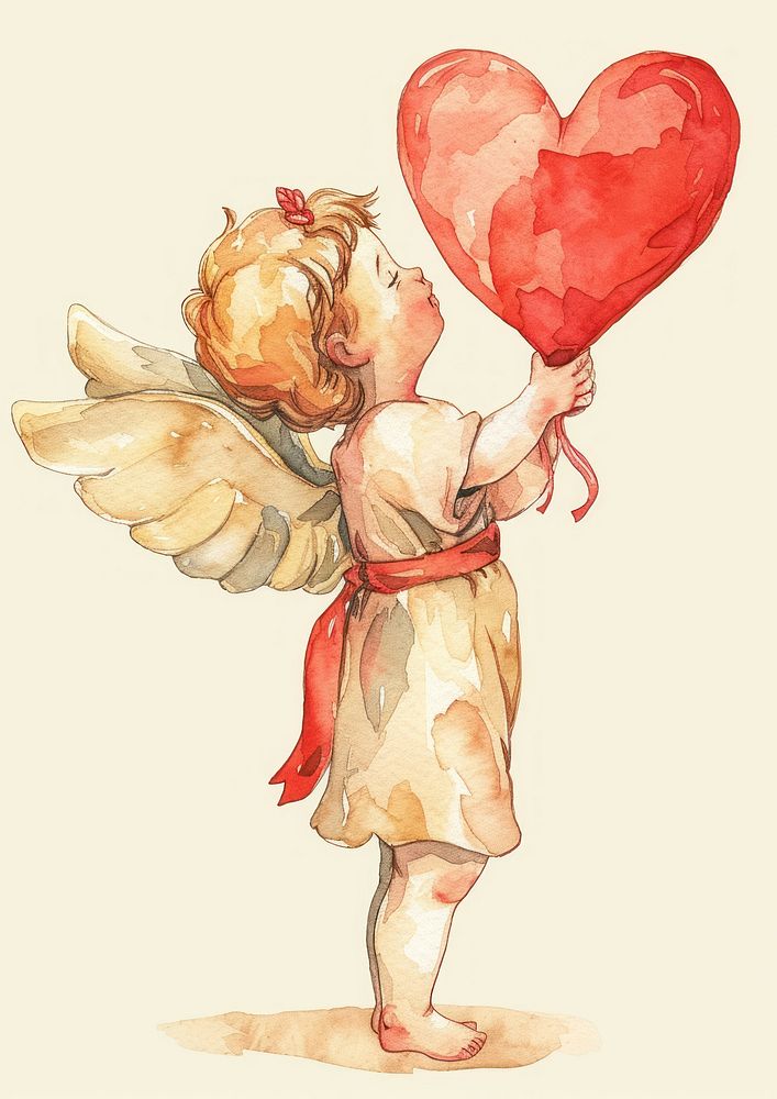 Cupid watercolor heart representation creativity.