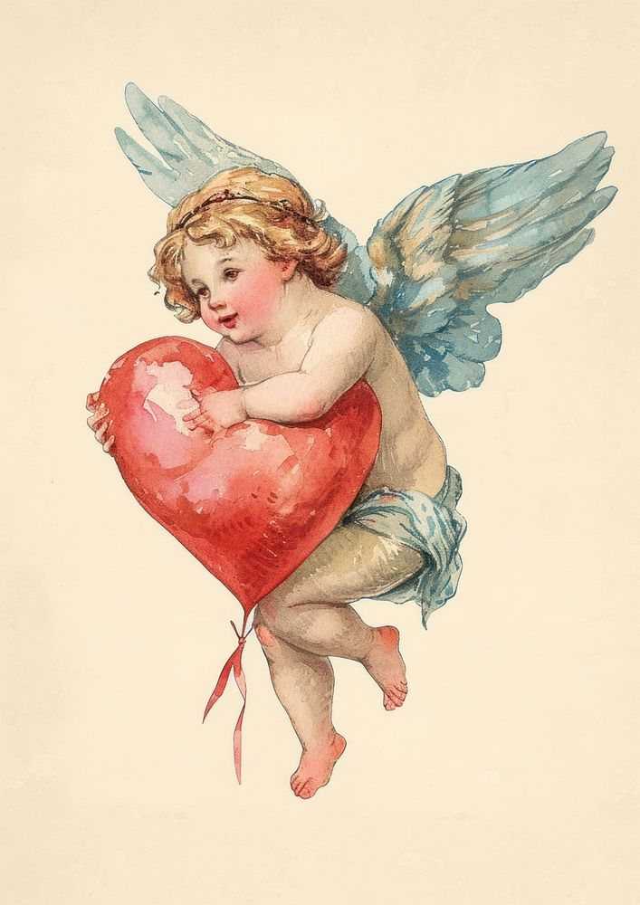 Cupid watercolor angel heart representation.