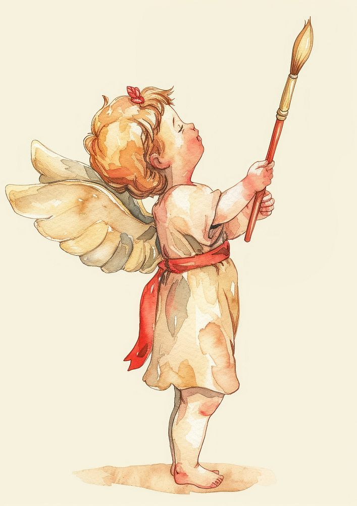 Cupid watercolor holding representation creativity.