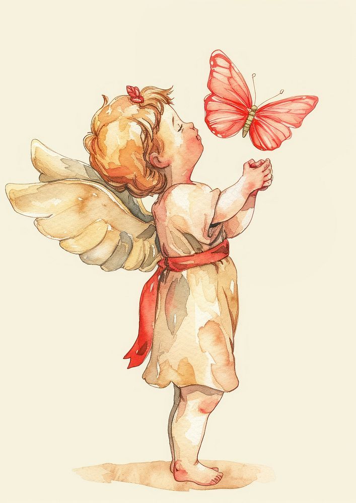 Cupid watercolor butterfly art representation.