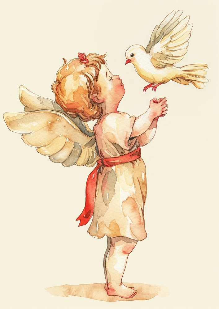 Cupid watercolor bird representation creativity.