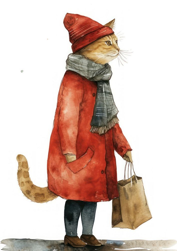 Cute lady cat watercolor footwear mammal animal.