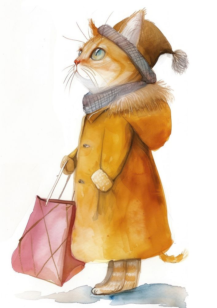 Cute lady cat watercolor bag fashion coat.