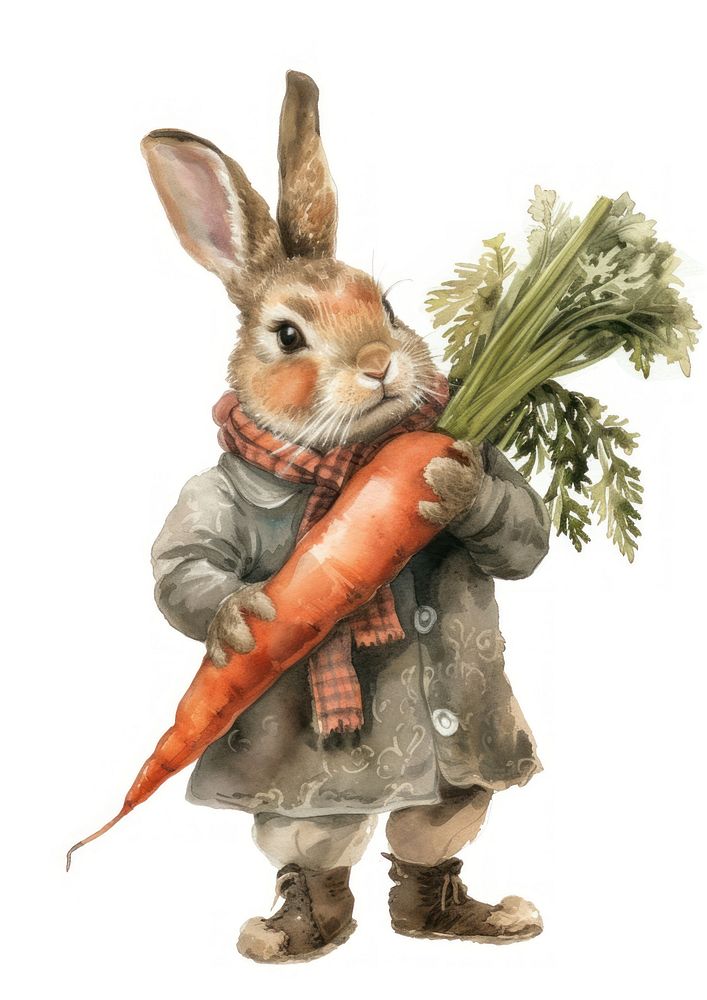 Cute rabbit watercolor vegetable carrot animal.