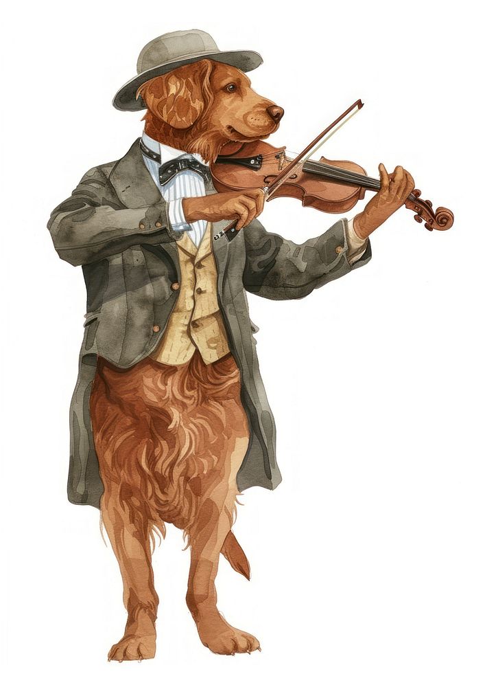 Dog playing violin watercolor adult performance carnivora.