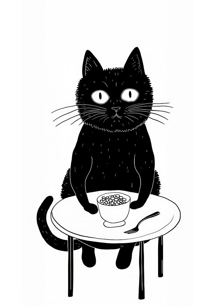 A black cat drawing cartoon animal.