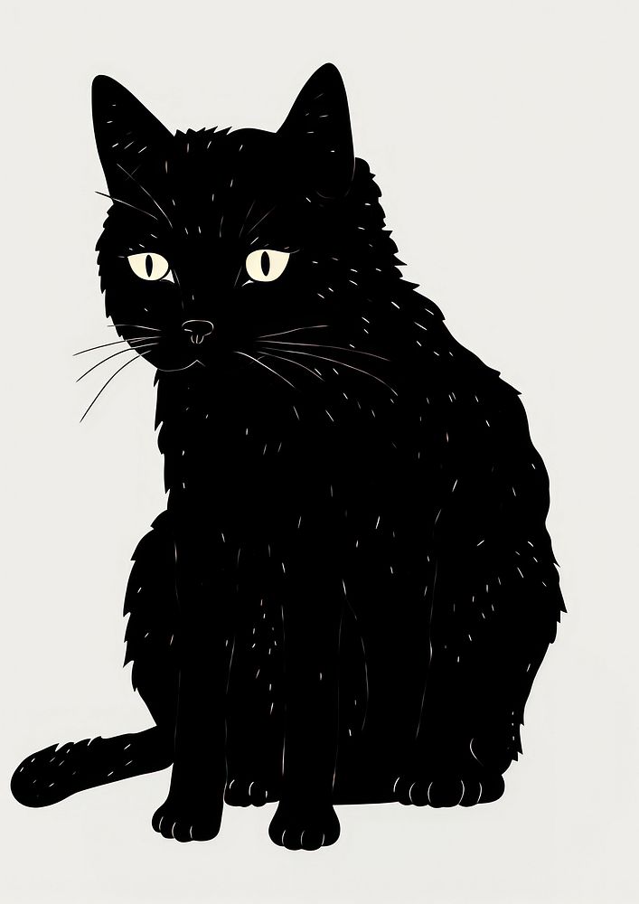 A black cat cartoon drawing animal.
