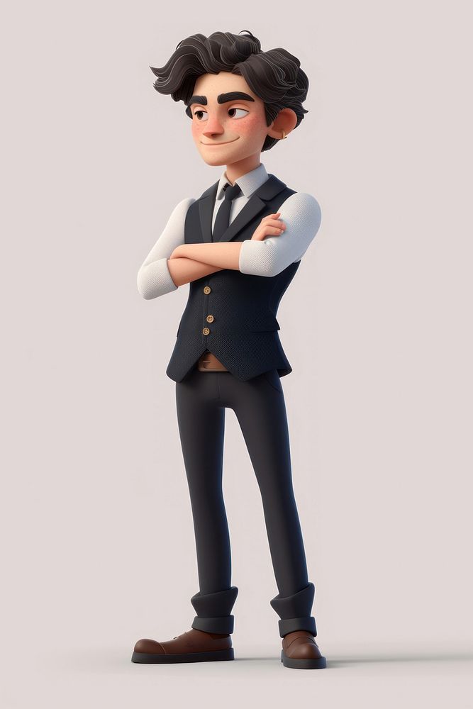 Businessman standing cartoon portrait.