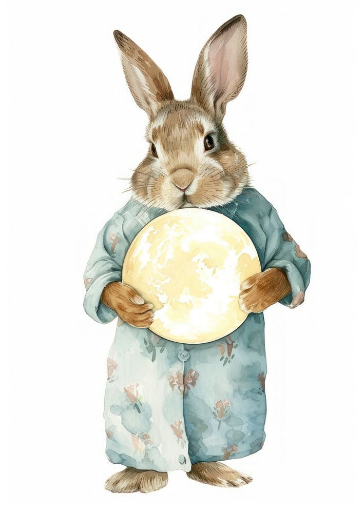 Illustration of Rabbit watercolor kangaroo holding rodent.
