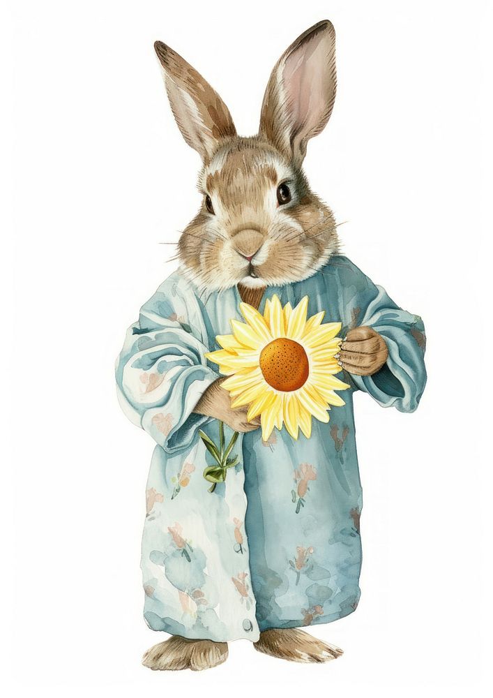 Illustration of Rabbit watercolor flower mammal animal.