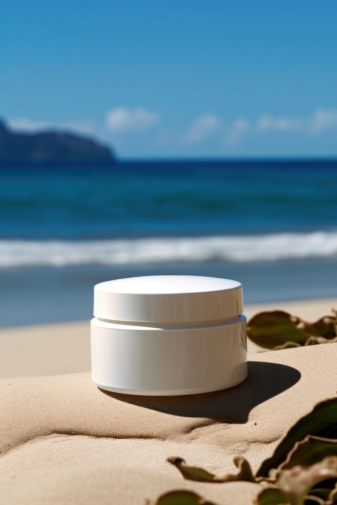 Cosmetic jar packaging  beach sea outdoors.