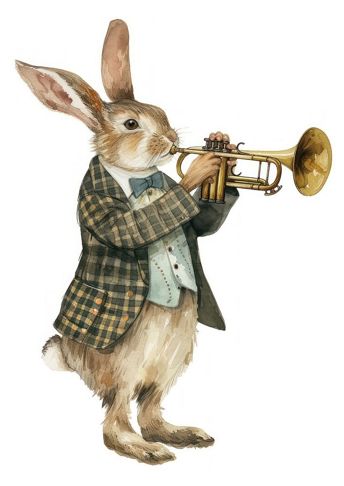 Rabbit playing trumpet watercolor animal | Premium Photo Illustration ...