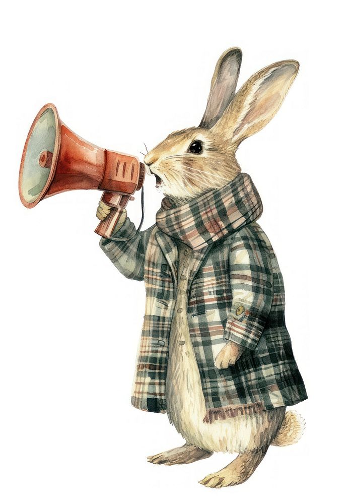 Rabbit with megaphone watercolor rodent mammal animal.