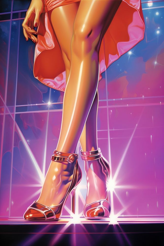 A woman wear high heel shoes in night club footwear adult nightlife.