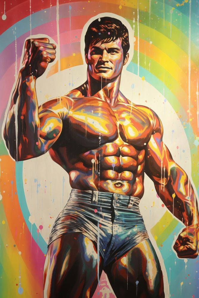 A person flexing muscle art painting torso.