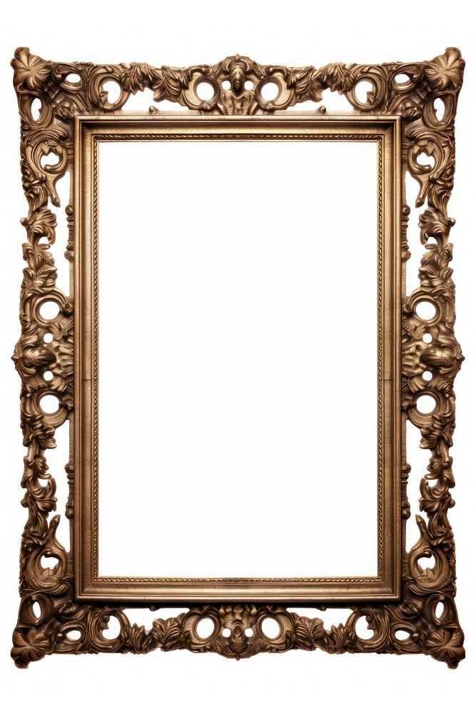 Beige Renaissance frame vintage rectangle mirror white background.