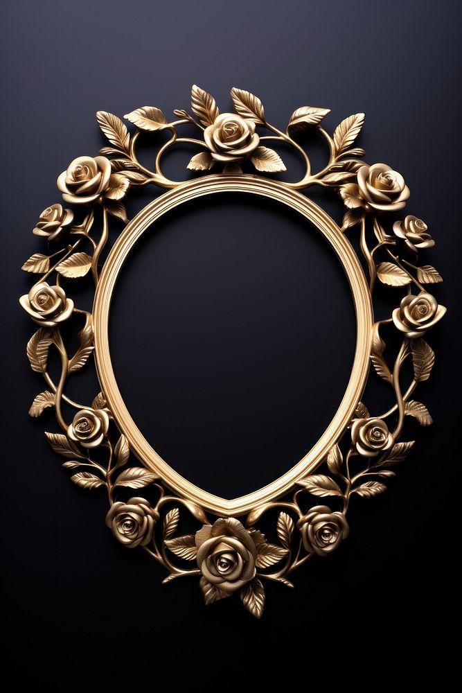 Black gold rose oval design frame vintage jewelry pendant locket.