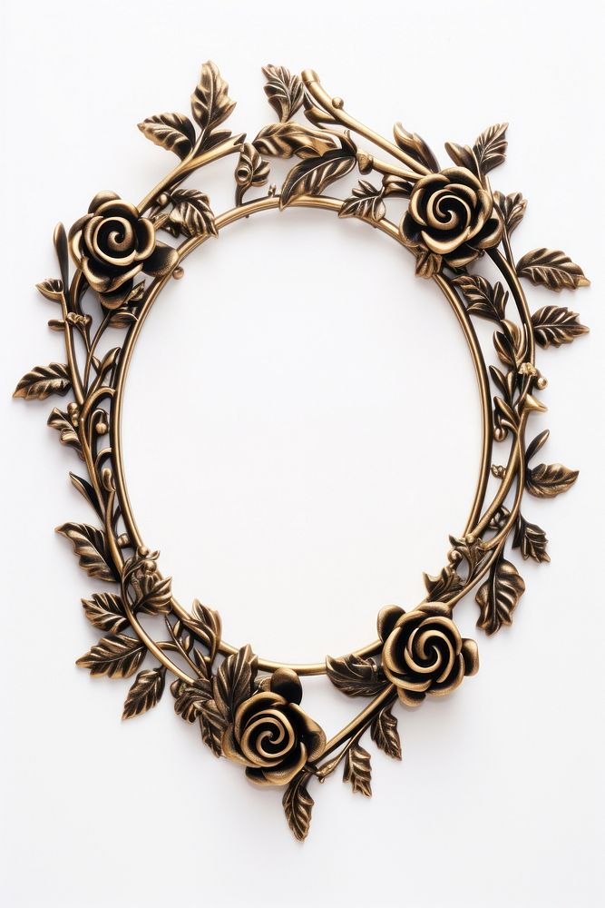 Black gold rose oval design frame vintage necklace jewelry flower.