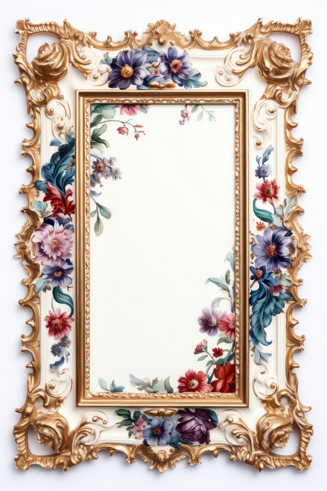 Floral Renaissance frame vintage porcelain rectangle painting.