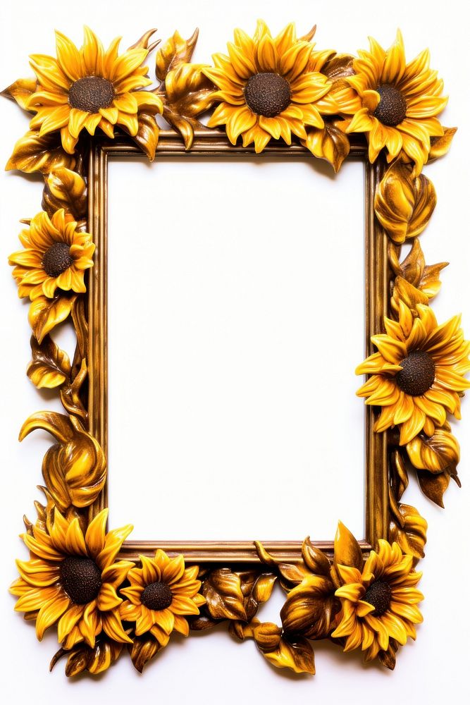Sunflower Renaissance frame vintage rectangle plant white background.