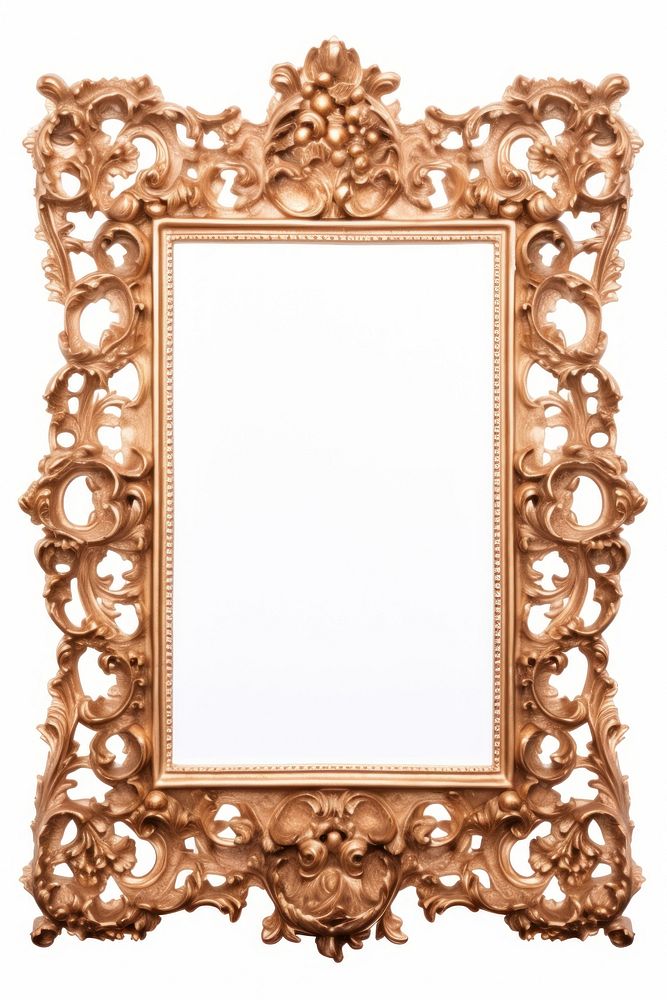 Pale floral Renaissance frame vintage rectangle mirror white background.