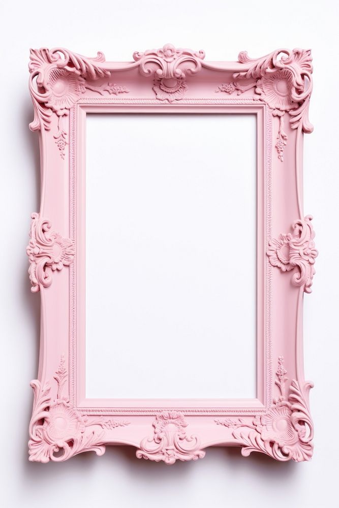 Pale pink Renaissance frame vintage rectangle mirror white background.