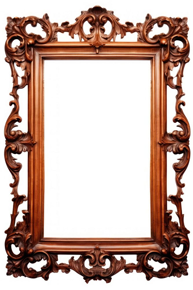 Teakwood Renaissance frame vintage rectangle mirror white background.