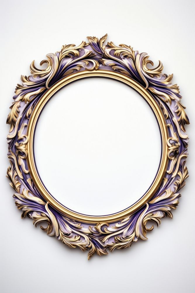 Yellow purple ceramic oval design Renaissance frame vintage jewelry photo white background.