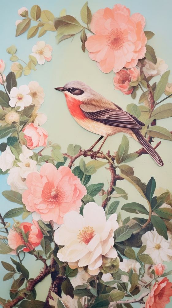 Bird with flower art painting plant.