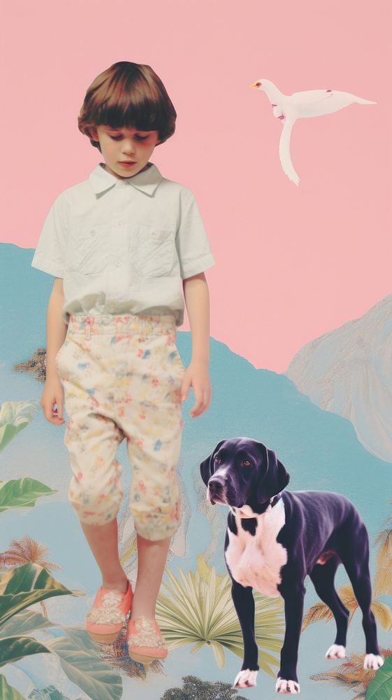Boy with dog portrait animal mammal.