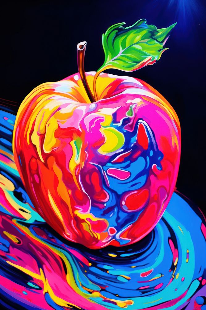 Black light oil painting of apple fruit plant food.