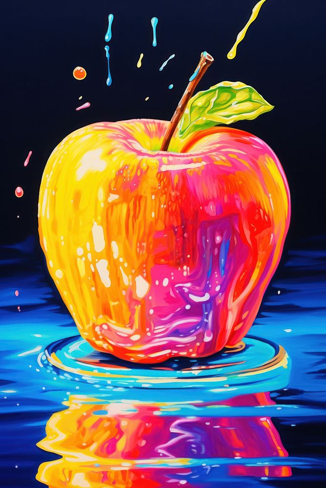 Black light oil painting of apple yellow fruit plant.