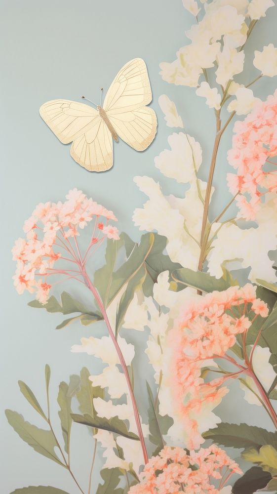Butterfly with flower art wallpaper painting.