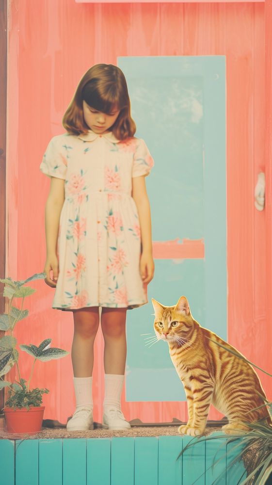Cat and young girl footwear portrait animal.