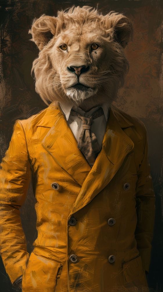 Lion costumes wearing vintage styles surrealism wallpaper portrait animal mammal.