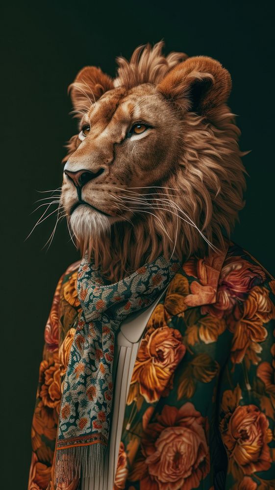 Lion costumes wearing vintage styles surrealism wallpaper animal portrait mammal.