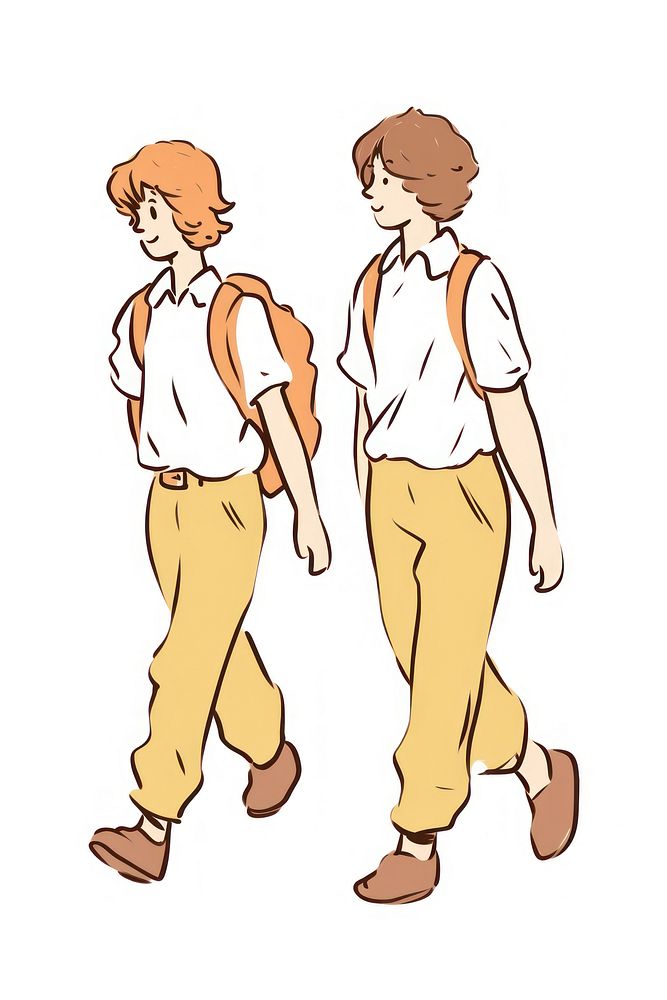 Doodle illustration of young men walking cartoon pants.