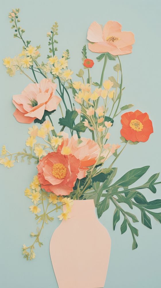 Flowers in vase art painting plant.
