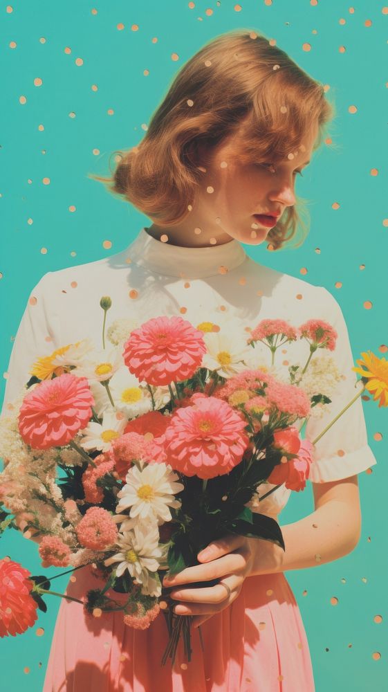 Girl with a bouquet of flowers art portrait plant.